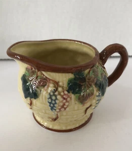 Vtg K Japan Basketweave Majolica Grapevine Small Creamer Pitcher - Picture 1 of 11