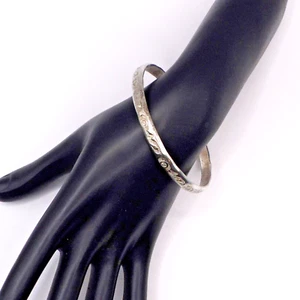 Sterling Silver Vtg Skinny Bangle Bracelet Scroll Pattern Design 925 Mexico Sm - Picture 1 of 6