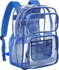 17" Clear Blue School Backpack w/ 2 Pockets (12+) - Picture 1 of 9