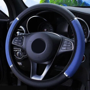 Car Steering Wheel Cover Protector Carbon Fiber Leather Anti-Slip For 37~38CM - Bild 1 von 3
