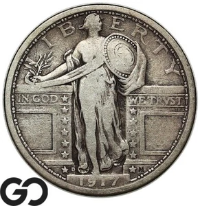 1917-D Standing Liberty Quarter, Type 1, Scarce Date - Picture 1 of 3