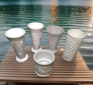 5 Vasi Vetro Latte 2 Piedi Vite Uva 1 Bolla 1 Uva Svasata 1 Fiori Corti - Foto 1 di 7