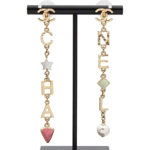 CHANEL Logo Gold-tone Drop Pierced Earrings A19P Brand-new E2876 - Picture 1 of 10