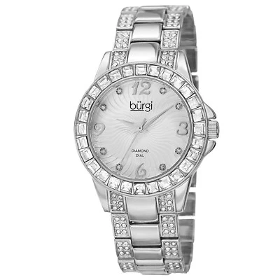 NUEVO Reloj de plata con relieve de bisel de cristal baguette para mujer Burgi BUR137SS Foto 1 de 4