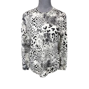 Kim Rogers Sweater Snow Leopard Print Soft Pullover Crewneck Top Size Medium - Picture 1 of 7