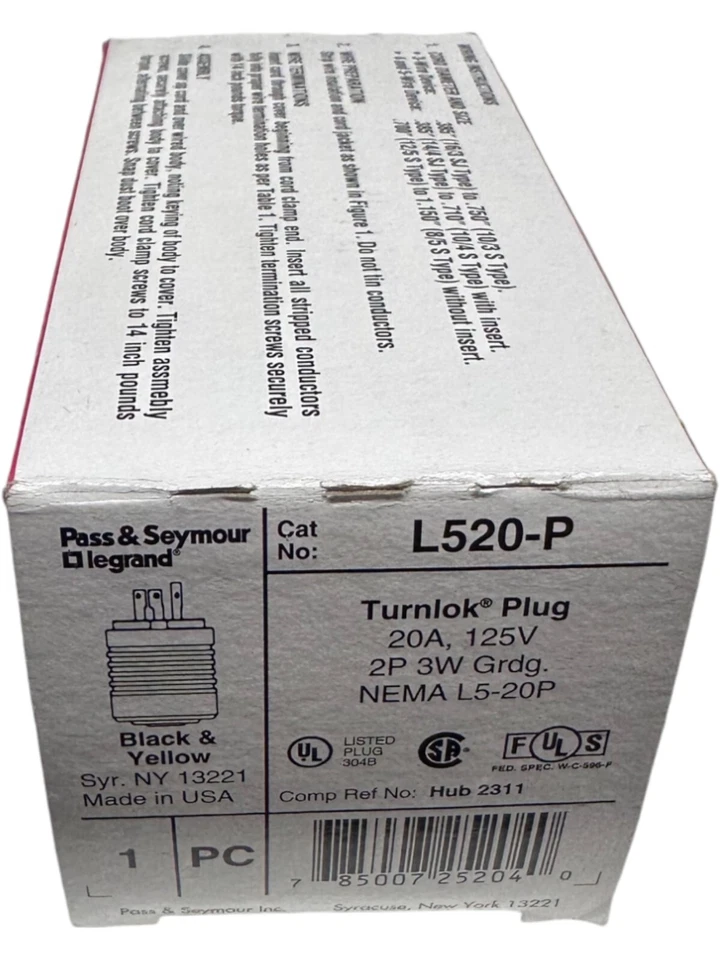 Plugue Pass & Seymour L520-P, 20A 125V **VENDA** - Imagem 1 de 1