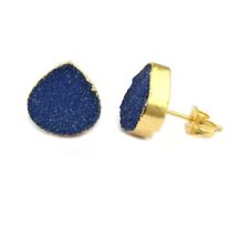 Heart Shape Natural Sugar Druzy Gold Plated Drusy Tiny Stud Earrings For Women