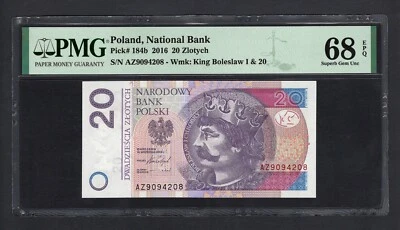 Poland 20 Zlotych 2016 P184b Uncirculated Graded 68 Top Pop - Image 1 of 2
