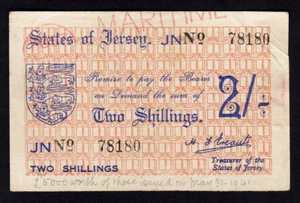 JERSEY P-4. WW.11 German Occupation. (1941-42) 2 Shillings.. Type-2.. gVF - Picture 1 of 3