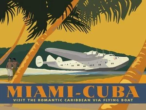 Miami-Cuba by David Grandin Flying Boat Airplane Retro Poster Art Print 12x16 - Picture 1 of 1