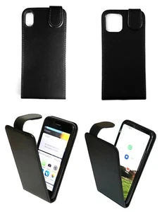 Luxury Black Leather Flip Cover Up Down Vertical Case For Samsung Huawei iPhone - Picture 1 of 12