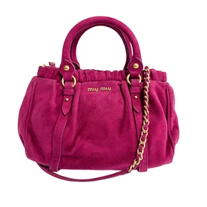 MIU MIU Mini Vitello Suede Raspberry Pink Handbag - Picture 1 of 20