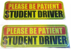 Student Driver Magnet ~ Please Be Patient ~ Reflective ~ 10 x 3-1/2 Inch ~ 2 Pk - Picture 1 of 1
