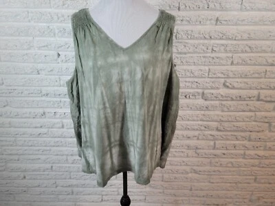 Camiseta sin mangas Time Tru para mujer XXXL 22 Plus verde tie dye lino rayón hombro ajustado Foto 1 de 4