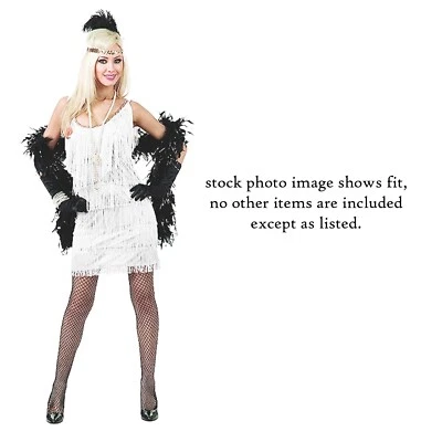 Costume FLAPPER Fringe Dress Sequin Feather Headband + Black Gloves & Boa Scarf - Image 1 of 4