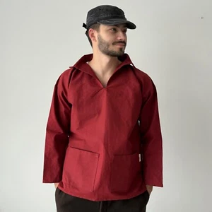 Vintage British Workwear ‘Monument’ Fisherman Red Smock Jacket Utility Size S - Picture 1 of 6