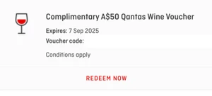 Qantas $50 wine voucher expiry 07 Sept 2025 electronic transfer - Picture 1 of 1