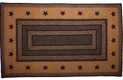 3' x 5' Eco-Friendly Braided Rug Reversible Black Tan Farmhouse Stars Anti-Slip - Image 1 of 4