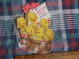 PASQUA per zia e zio coniglietti peluche in cesto Vintage HALLMARK (HALL BROS.) - Foto 1 di 4