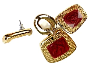 Vintage Schmuck Ernst Gideon Bek Germany Ohrringe Wimpel goldfarben Art Deco - Bild 1 von 8