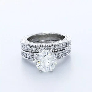 14K Gold Engagement Ring Set Vintage 3.83 Carat Round Lab-Grown Diamond F VS2 - Picture 1 of 12