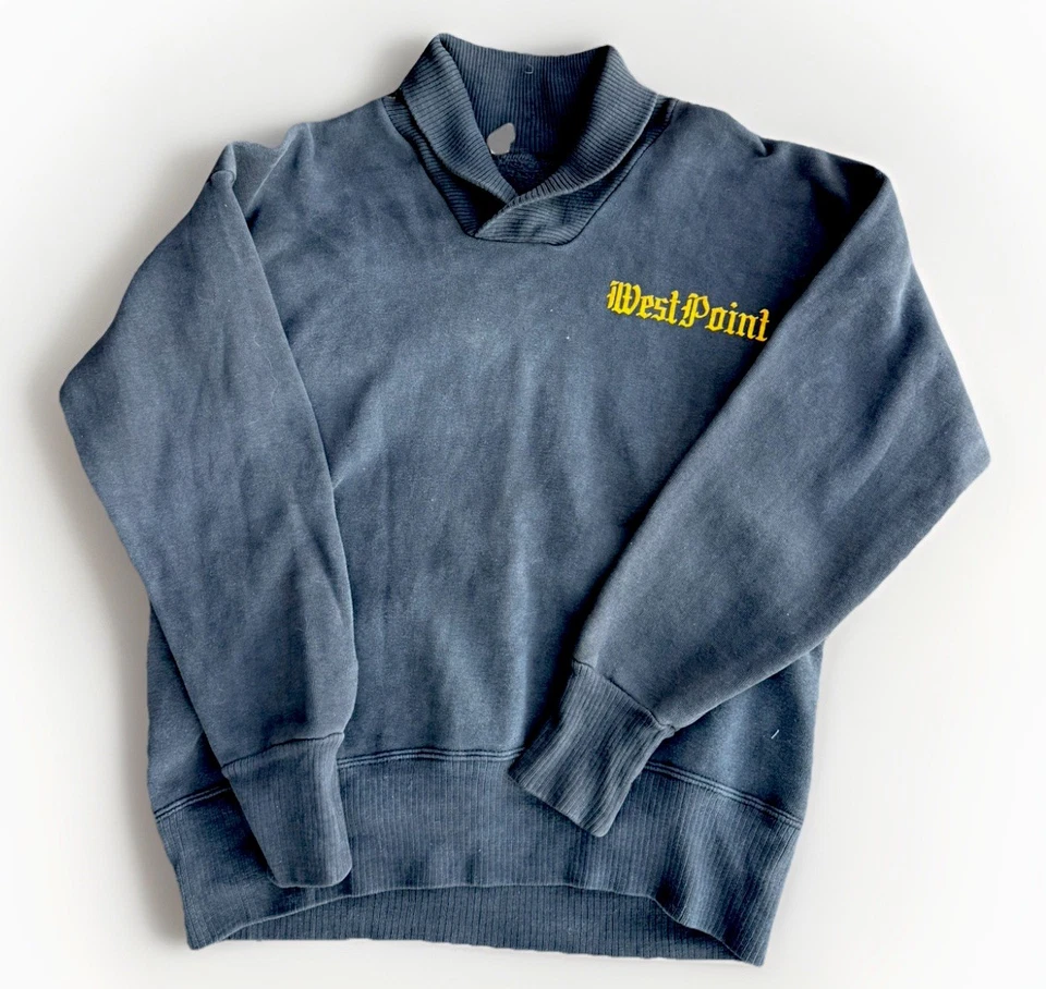 VINTAGE 50s Champion Running Man WEST POINT Black Raglan Sweatshirt W/Collar L - Image 1 of 4