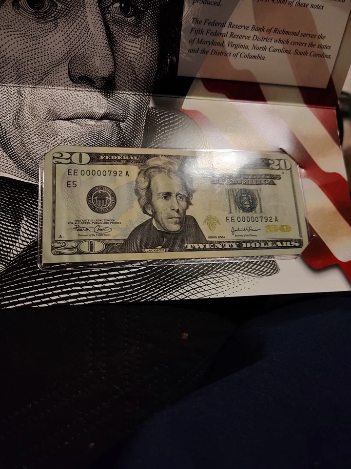 2004 20 Dollar Federal Reserve Richmond Low Serial # EE00000792A - Image 1 of 1