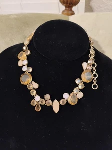J Crew Kristall Strass Halskette Brulee Statement Bernstein Töne Mint Gold Bronze - Bild 1 von 4