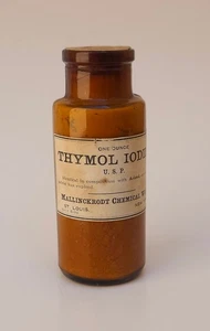 VINTAGE Anfang 1900 ungeöffnete Bernstein Flasche Thymoljodid - Bild 1 von 3