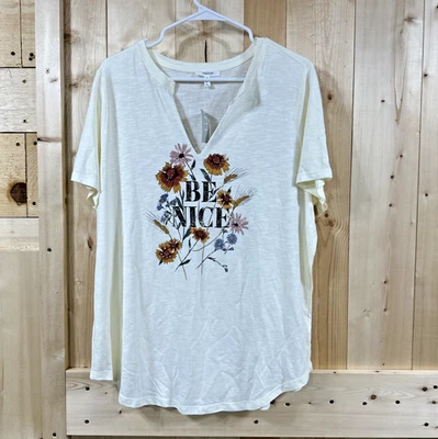 Maurices Graphic Tee Shirt Size 0X Cream Pullover Be Nice Comfy Cozy T NWT - Image 1 of 4