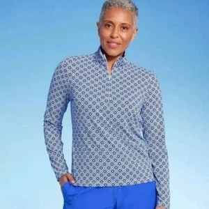 NEW Lands' End Women's UPF 50 Geo Print Long Sleeve Quarter Zip Rash Guard - Picture 1 of 9