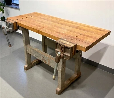 Vintage Rustic Work table, Carpenter's Workbench, Woodworking Console Table, M - Image 1 of 4