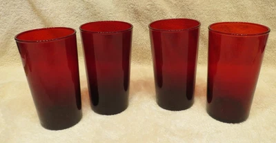 Set Of  4  Vintage  4 3/4" Anchor Hocking Royal Ruby  slant side   Tumblers - Image 1 of 2