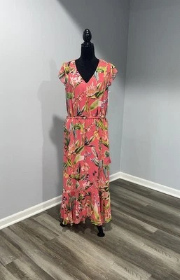 Платье макси Chico's размер 1,5 США размер 10 цветочный узор клубничная маргарита розовое - Изображение 1 из 4