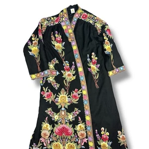 Smithsonian Institution Kashmir 100% Wool Embroidered Long Robe Jacket One Size - Picture 1 of 18