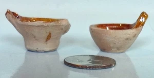 2 Vintage 1:12 Miniature Coffee Cups Terracotta Clay Handmade Brown Mexican - Picture 1 of 4