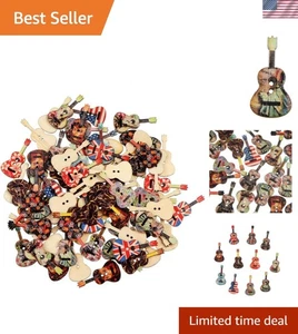 Mixed Color Guitar Wooden Buttons - 50 Pack, Perfect for Sewing & Scrapbooking - Picture 1 of 7