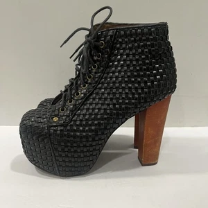 Jeffrey Campbell Lita-WV schwarz gewebt Schnürstiefel Plateau Absatz Größe 8 M - Bild 1 von 12
