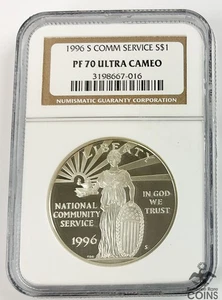 1996-S US $1 Silver Proof Coin National Community Service NGC PF70 Ultra Cameo - Picture 1 of 4