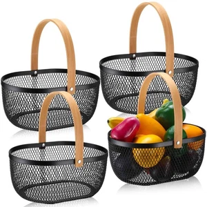 4 Pcs Oval Metal Wire Storage Basket with Handle for Gathering Vegetables Mul... - Foto 1 di 7