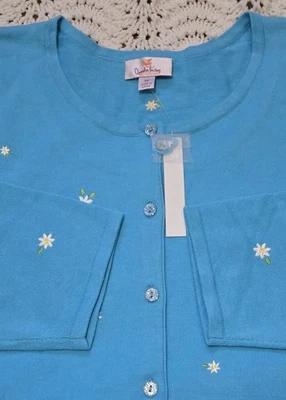 NEW Quacker Factory Sweater Cardigan Sz 3X Blue Floral Embroidered Button Up - Image 1 of 4