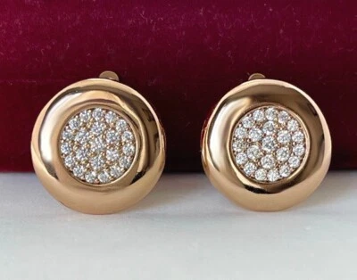 Luxus Ohrringe Runde Creole Zirkonia 750 Gold 18K vergoldet Damen 15mm Geschenk - Bild 1 von 4