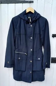 DKNY WOMENS NAVY BLUE MID-LENGTH LIGHTWEIGHT PARKA COAT - HOODED - UK SMALL - Picture 1 of 12