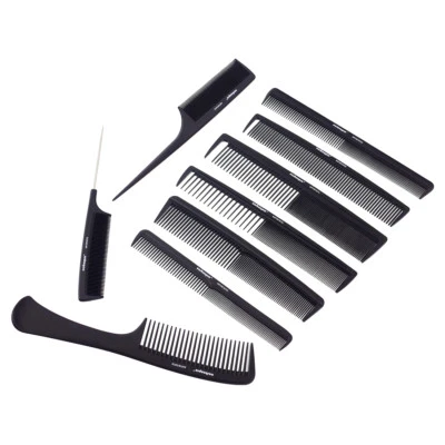 CHROMATIQUE 10 Piece Professional Carbon Comb Set Case Hair Stylist Barber Salon Styling Cut