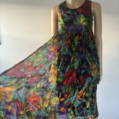 Винтажный папильон яркий цветочный чистый гофрированный макси бак платье 90-х Y2K гранж готики S - Изображение 1 из 4