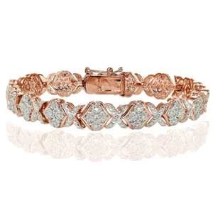 1.00ct Natural Diamond Miracle Set XOXO Tennis Bracelet in Rose Gold Tone Brass - Picture 1 of 3