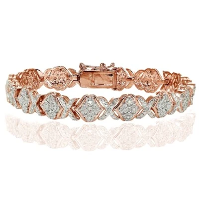 1.00ct Natural Diamond Miracle Set XOXO Tennis Bracelet in Rose  Gold Tone Brass - Image 1 of 3