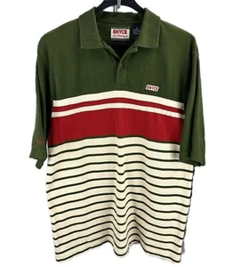 Enyce All Borough Polo Shirt M Striped Red Green Cream 100% Cotton - Picture 1 of 6