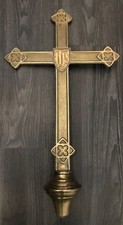 GLORIOUS RARE ANTIQUE CATHOLIC CHURCH ALTAR GOTHIC PROCESSIONAL CROSS TOP IHS 