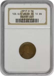 1917-D Lincoln Cent 10% Off Center VG10BN NGC - Picture 1 of 2